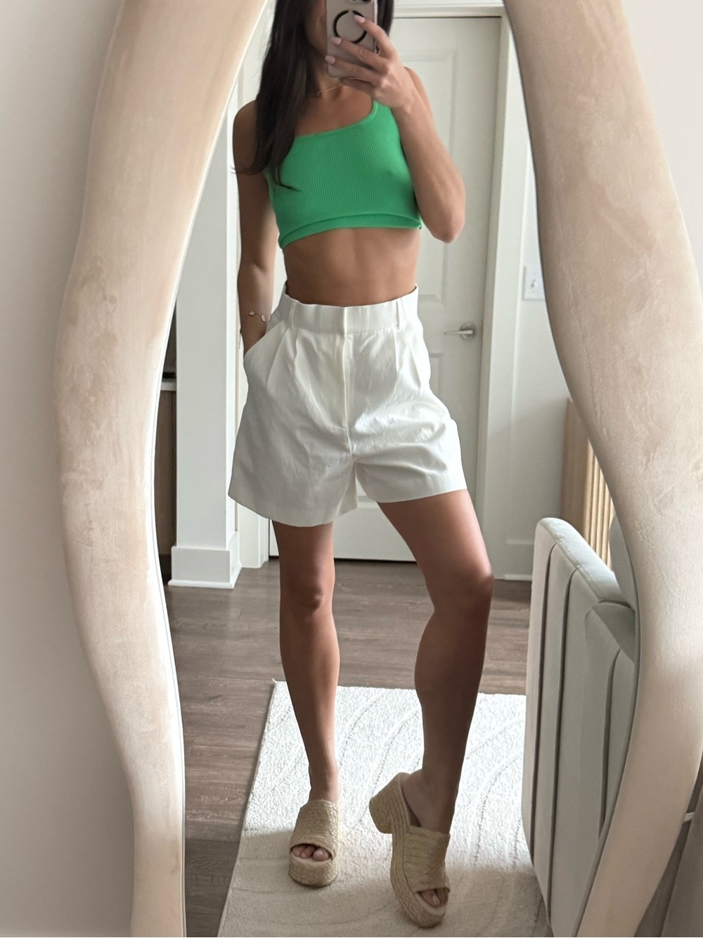 Zara White High-Waist Tailored Bermuda Shorts